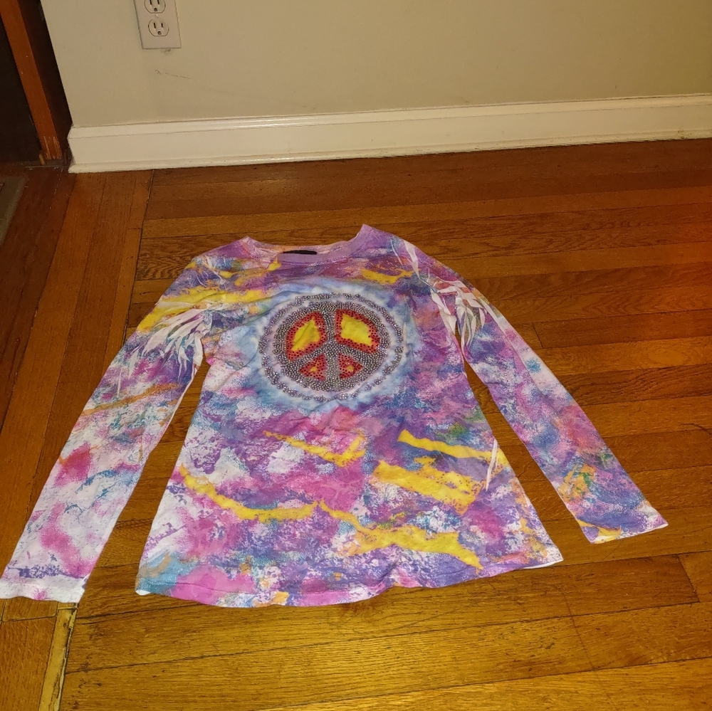 INC International Concepts Tie Dye Peace Sign Top Medium Y2K